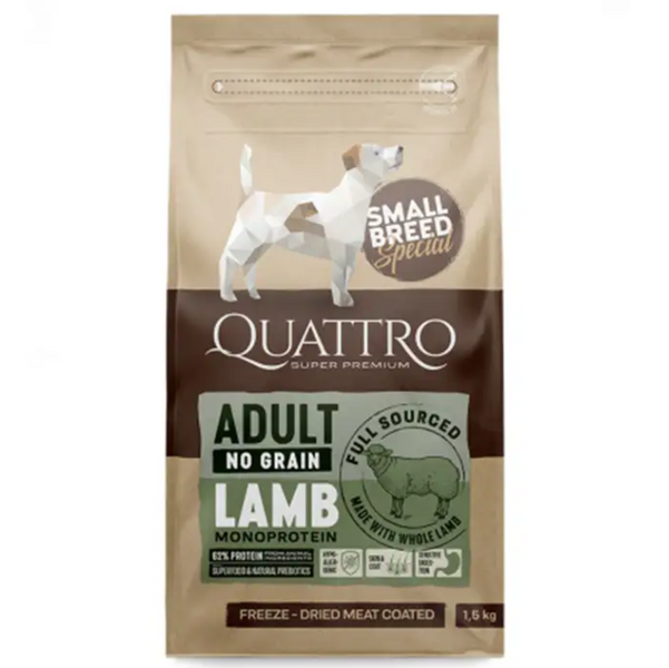 Сухий корм Quattro Adult Lamb Small Breed 1.5 кг, з ягням для дорослих собак дрібних порід 4770107253833 фото