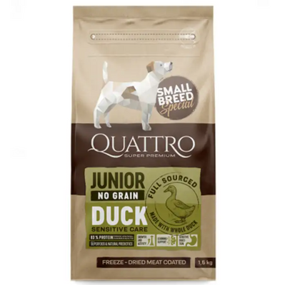 Сухий корм Quattro Junior Duck Small Breed 1.5 кг, з качкою для цуценят дрібних порід 4770107253864 фото