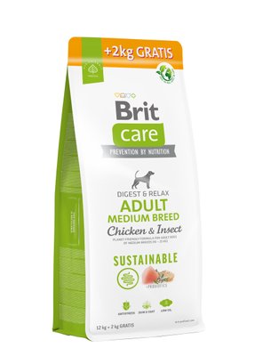 Корм Brit Care Dog Sustainable Adult Medium Breed для собак середніх порід, з куркою та комахами, 12+2 кг 172660 фото