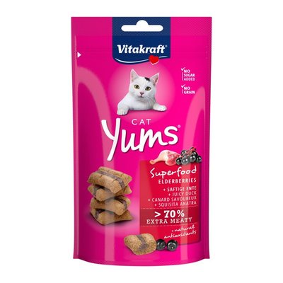 Хрусткі подушечки Vitakraft Yums для котів, качка та бузина, 40 г 39810 фото