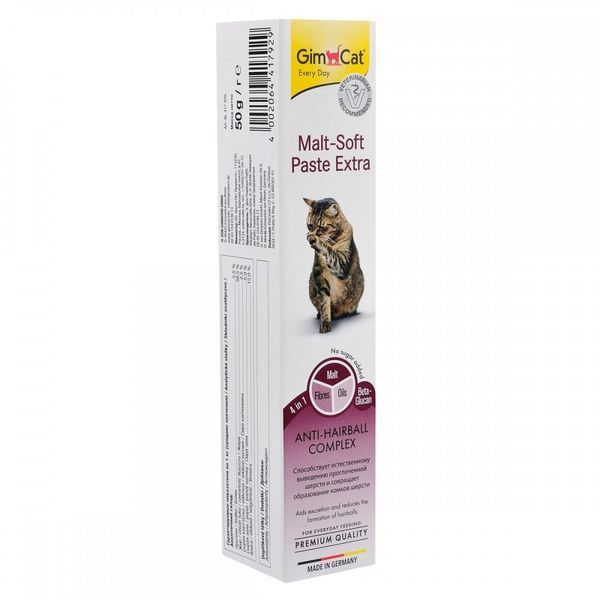 Паста GimCat Every Day Malt-Soft Paste Extra для котів, виведення шерсті зі шлунку, 50 г G-407364/417929 фото