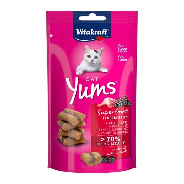 Хрусткі подушечки Vitakraft Yums для котів, качка та бузина, 40 г 39810 фото