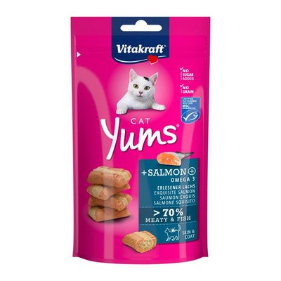 Подушечки Vitakraft Yums для котів, лосось та Омега 3, 40 г 28823 фото