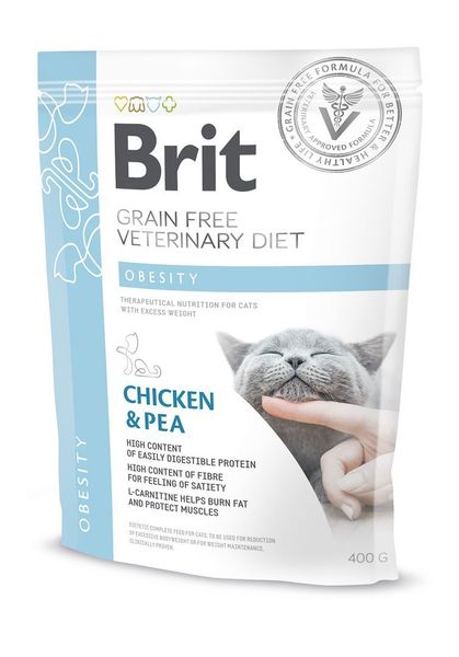 Сухий корм Brit GF VetDiet Cat Obesity для котів, при зайвій вазі та ожирінні, з куркою та горохом, 400 г 170967/528486 фото