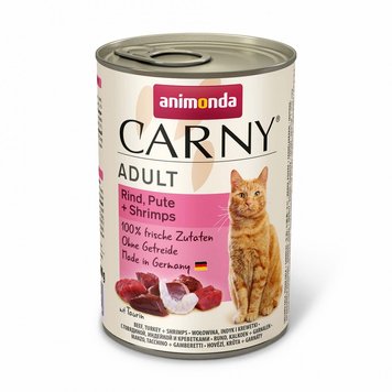 Вологий корм Animonda Carny для дорослих котів, з яловичиною, індичкою та креветками, 400 г AM-83724 фото