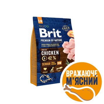 Сухий корм Brit Premium Dog Senior S+M для старіючих собак малих і середніх порід, з куркою, 3 кг 170820/6390 фото