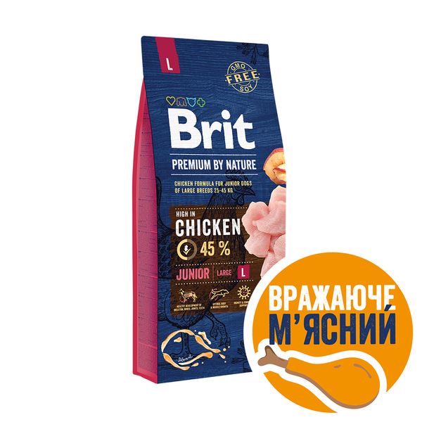 Сухий корм Brit Premium Dog Junior L для цуценят та юніорів великих порід, з куркою, 15 кг 170824/6437 фото