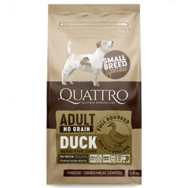 Сухий корм Quattro Adult Duck Small Breed 7 кг, з качкою для дорослих собак дрібних порід 4770107253826 фото