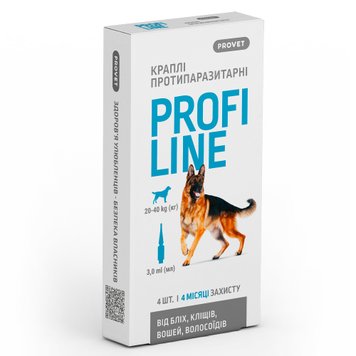 Краплі Provet Profiline для собак 20-40 кг, 4 піпетки по 3,0 мл (інсектоакарицид) PR243102 фото