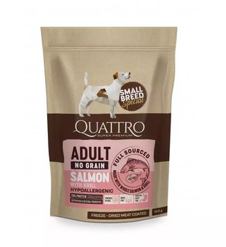 Сухий корм Quattro Adult Salmon Small Breed 0.15 кг, з лососем для дорослих собак дрібних порід 4770107254281 фото