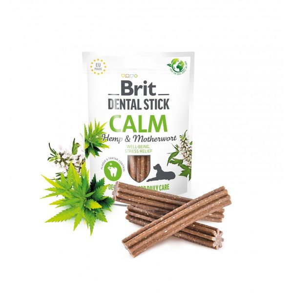 Ласощі для собак Brit Dental Stick Calm заспокійливі, коноплі та пустирник, 7 шт, 251 г 112105 фото